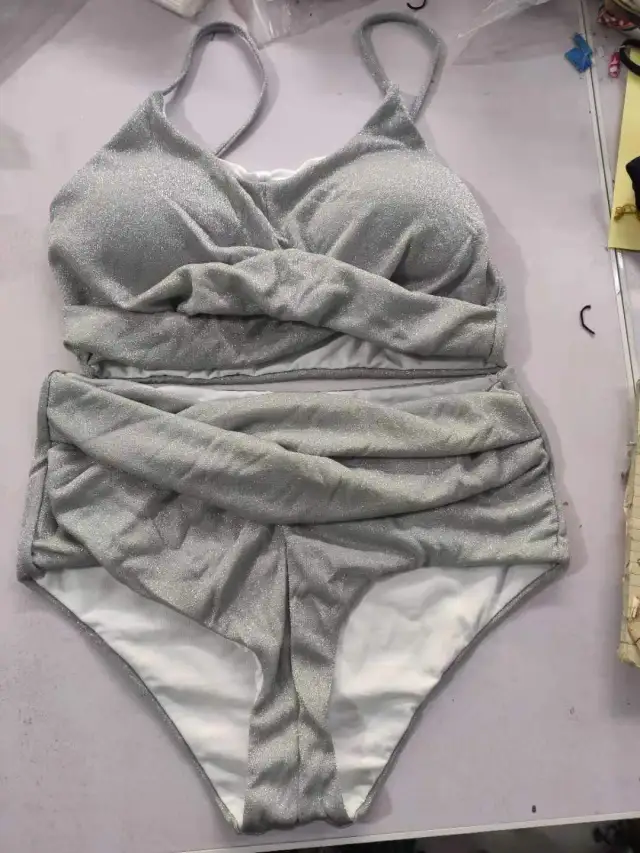 Swimsuit Feminine Sling High Waist Halter Bikini Bathing Suit Women Set Silver - Shop at LoveMi