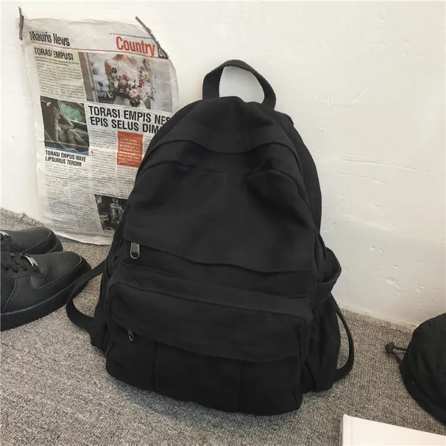 Student Backpack Female European And American Fashion Washed Rucksack Black - Shop at LoveMi
