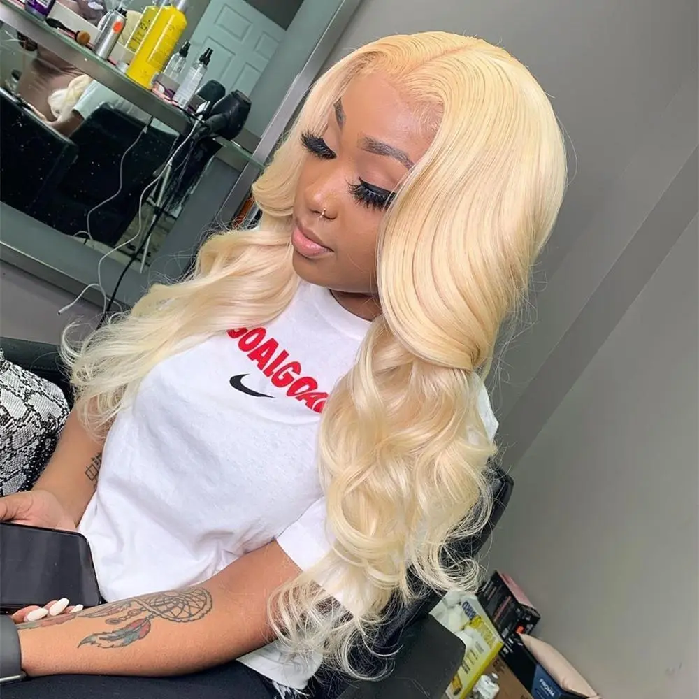 Wig Female European And American Light Golden Big Wave Long Curly Hair Centered Button Mesh Chemical Fiber Headgear Female African Fashion Wig - Lo...
