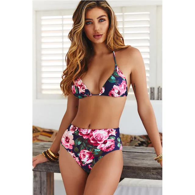 Sexy High Waist Split Swimsuit Women European And American Split High Waist Bikini Printing 2 L - Shop at LoveMi