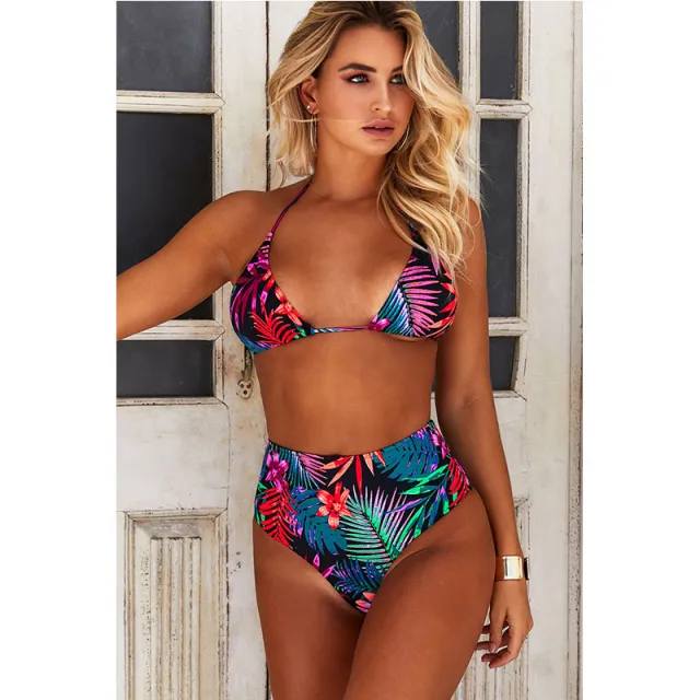 Sexy High Waist Split Swimsuit Women European And American Split High Waist Bikini Printing 5 S - Shop at LoveMi
