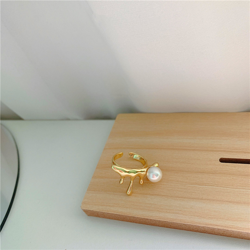 Fashion Metal Opening Water Drop Lava Pearl Ring Women