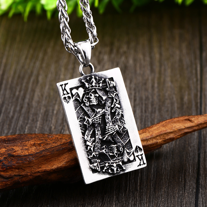 Aliexpress Ebay Jewelry Poker King Spades K Men'S Pendant Titanium Steel Personalized Fashion Tag Necklace
