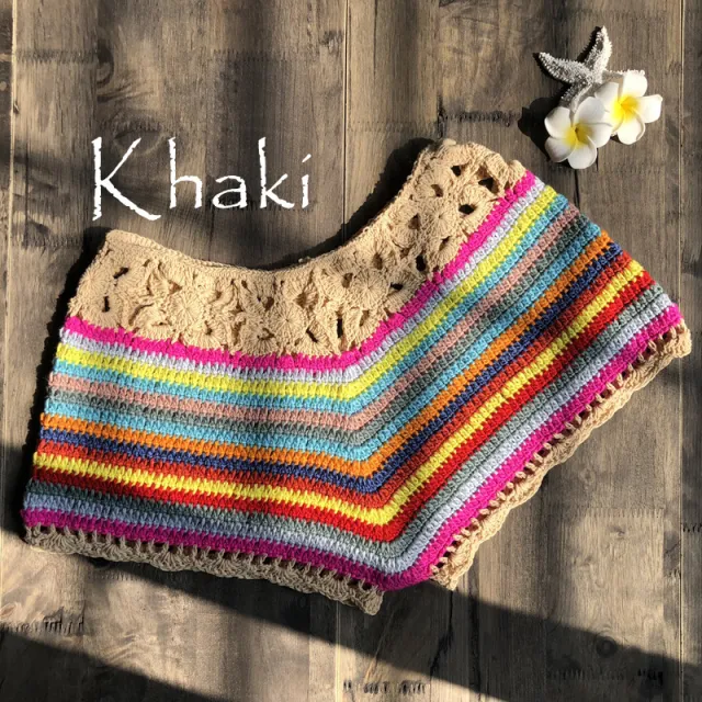 European And American Women'S Color Striped Crochet Bikini Shorts Apricot - Shop at LoveMi