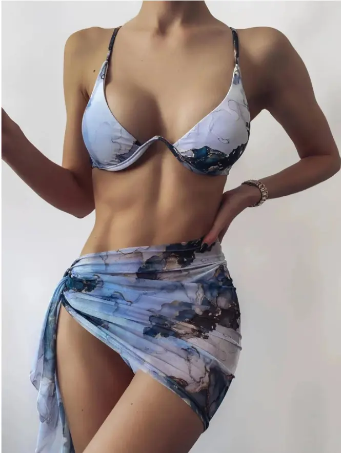Sexy Leopard Print Split Swimsuit Women's Three Piece Set