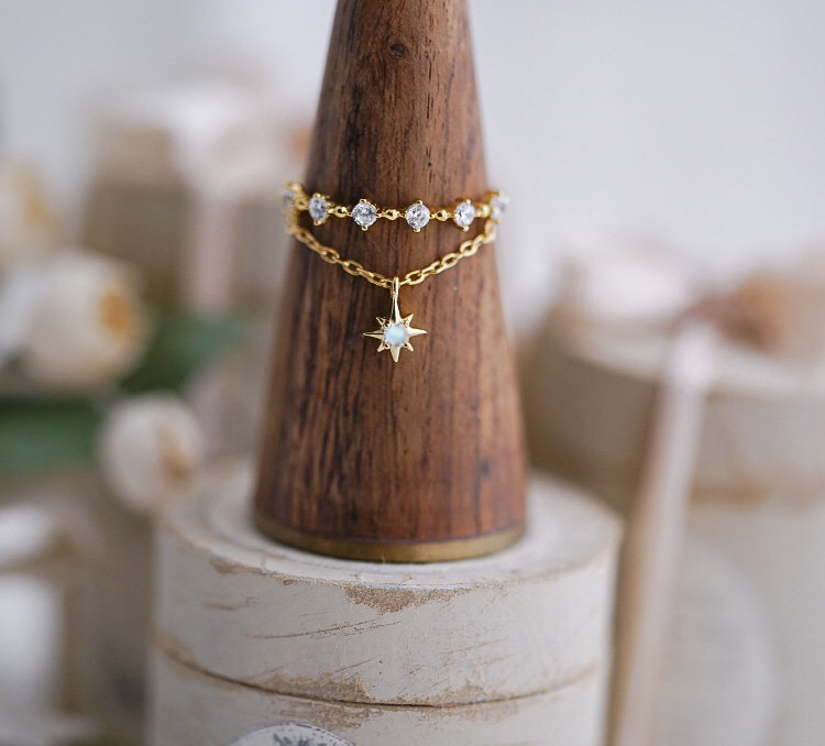 Hengshan Natural Moonstone Chain Ring S925 Silver Live Mouth