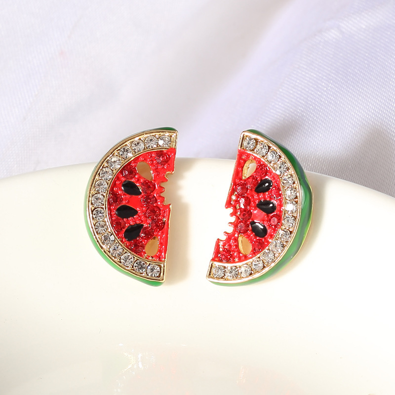 Korean Version Of The Oil Ornament Watermelon Earrings Personality Wild Earrings Ear Clips Without Ear
