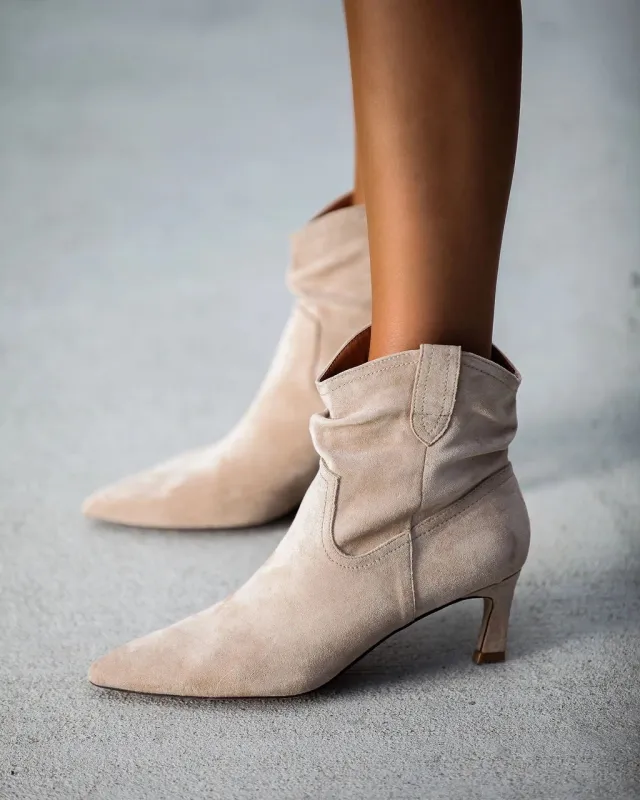 Fashion Mid heel Pointed Toe Low top Women's Boots Apricot - Shop at LoveMi