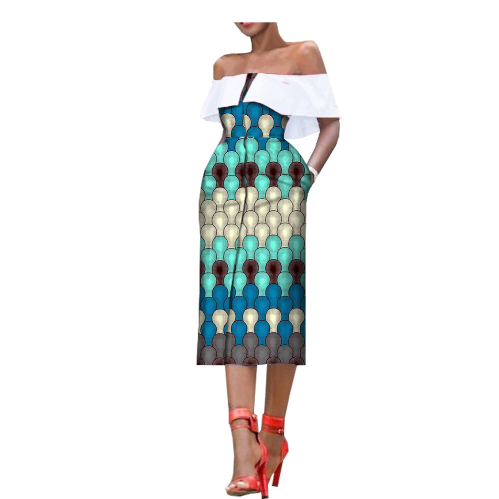 Sleeveless Printed One Chest Off Shoulder Gown Navy Blue - Shop at LoveMi