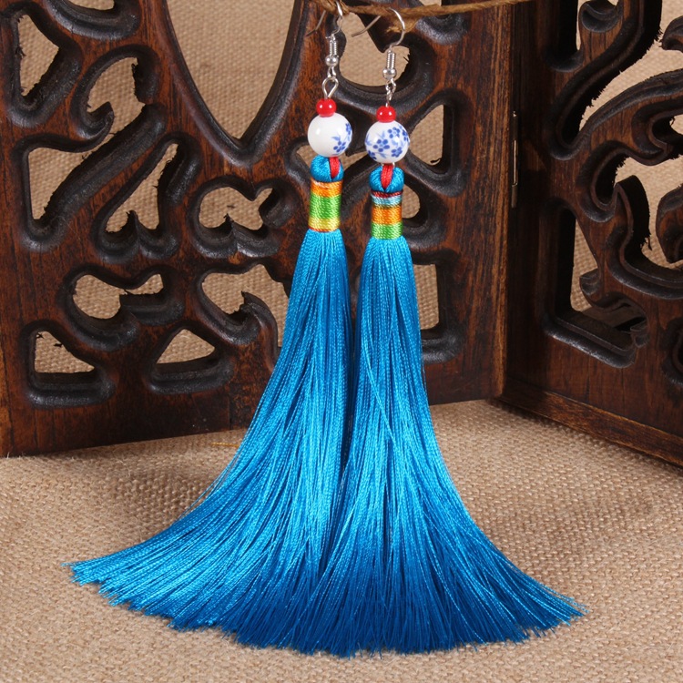 Retro Ethnic Style Jewelry Handmade Characteristic Long Tassel Earrings Ethnic Jewelry Earrings