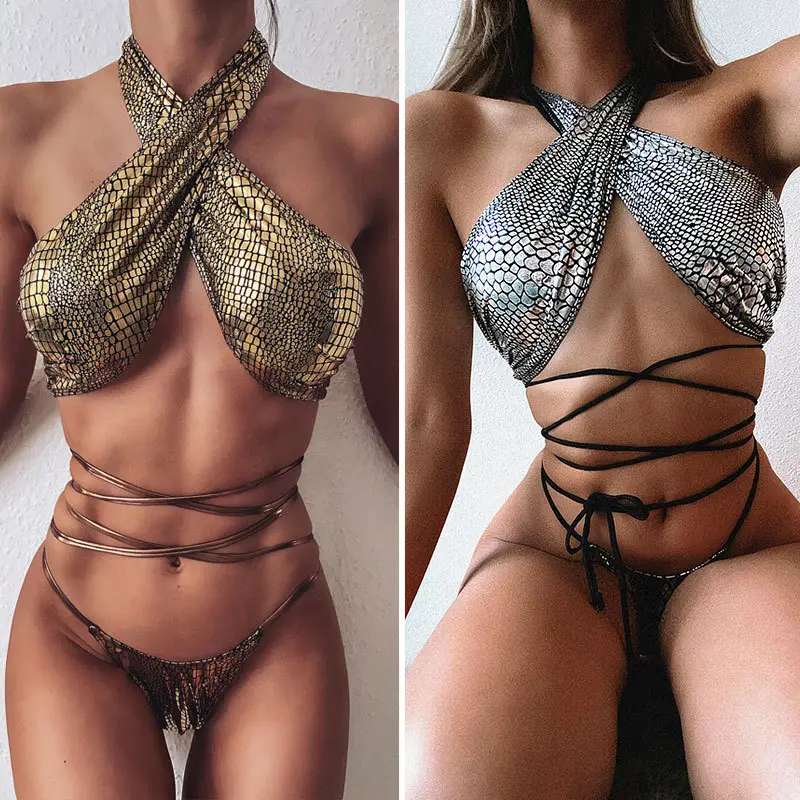 Bikini Sexy Hot Style Snake Print Fabric Strappy Swimsuit