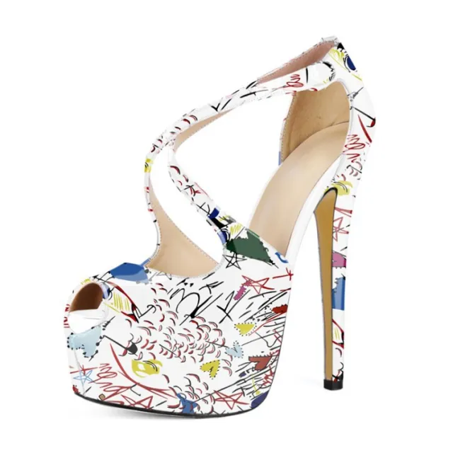 Platform Graffiti High Heel Sandals White - Shop at LoveMi