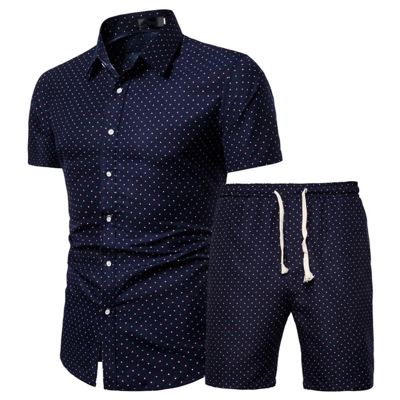 Men's Short-sleeved Shirt Chinese Style Printed Shirt Set