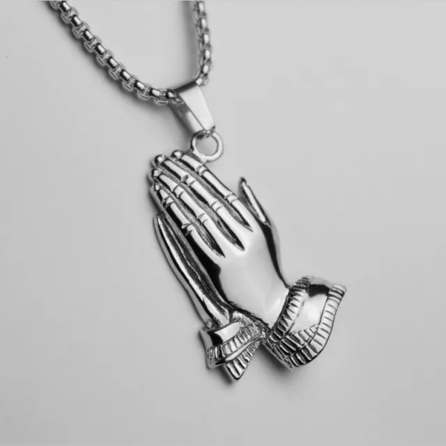 Stainless Steel Prayer Pendant Golden Bergamot Pendant Necklace Men'S Hands Put Together Silver Keel Chain - Shop at LoveMi