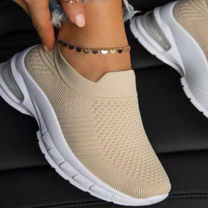 White Sneakers for Women Sports Shoes Vulcanize Female Sock Summer Sneakers Trainers Casual Beige - Shop at LoveMi