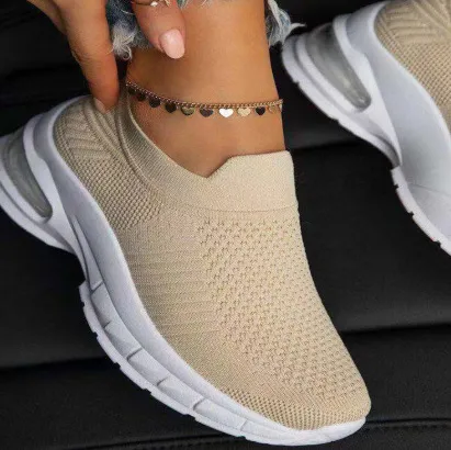 White Sneakers for Women Sports Shoes Vulcanize Female Sock Summer Sneakers Trainers Casual - Beige