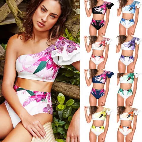 Women's Sexy Two-piece Swimwear Floral Print Swimsuit Bikini Swimming