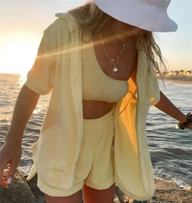 Women Home Service Two Piece Suit Pajama Suit Yellow - Shop at LoveMi