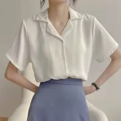 White Chiffon Shirt Women Summer New Temperament V-Neck Blouse All-Match Loose Short-Sleeved Foreign Style Small Shirt - White - View 1