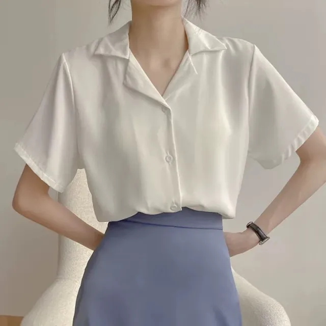 White Chiffon Shirt Women Summer New Temperament V Neck Blouse All Match Loose Short Sleeved Foreign Style Small Shirt White - Shop at LoveMi
