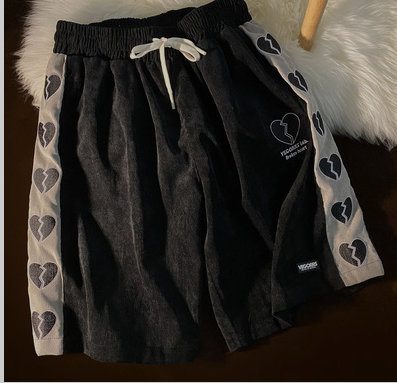 Retro Love Embroidery Sports Shorts Women'S Summer Thin Loose Wide-Leg Straight Casual Five-Point Pants