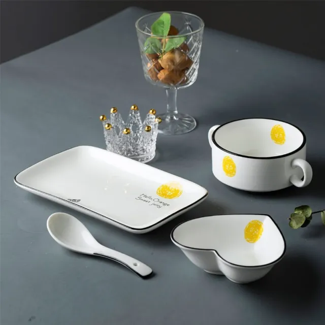 Cute European Style Dishes Set For One Person Net Red Ins Breakfast Plate Bowl Household Tableware Set Supply Orange - Shop at LoveMi