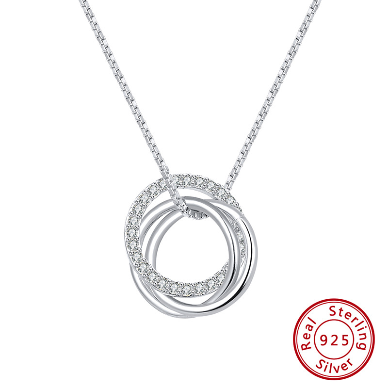 S925 Sterling Silver Three Circles Three Circles Necklace Fashion Simple Interlocking All-match Clavicle Chain