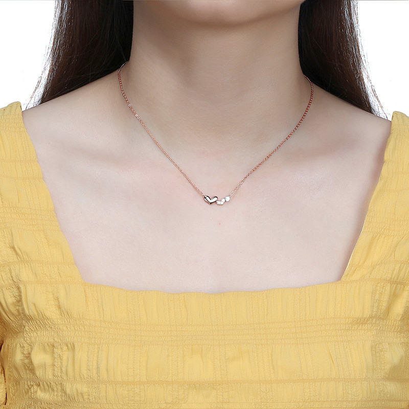 S925 Sterling Silver Love Clavicle Necklace Heart Shaped Zircon Necklace