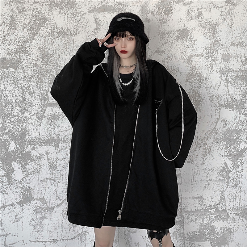 Rabbit Ears Hooded Sweater Women Spring And Autumn Black Jacket