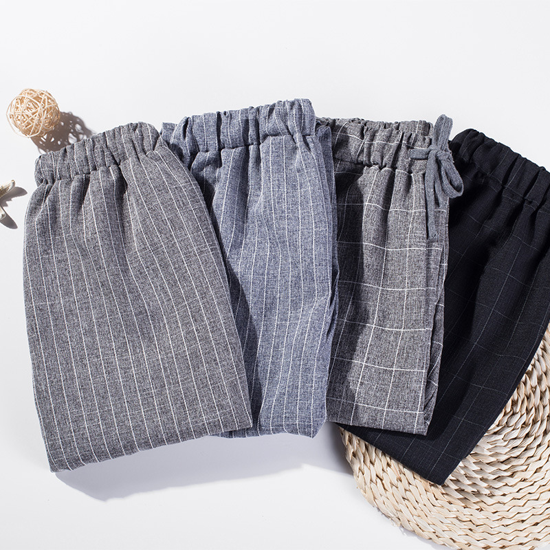 Spring Korean Loose Cotton And Hemp Pants Women'S Summer Harem Pants Plaid Casual Feet Women'S Pants Thin