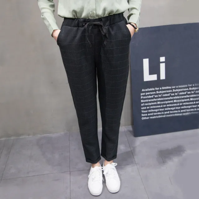 Spring Korean Loose Cotton And Hemp Pants Women'S Summer Harem Pants Plaid Casual Feet Women'S Pants Thin Black Check - Shop at LoveMi