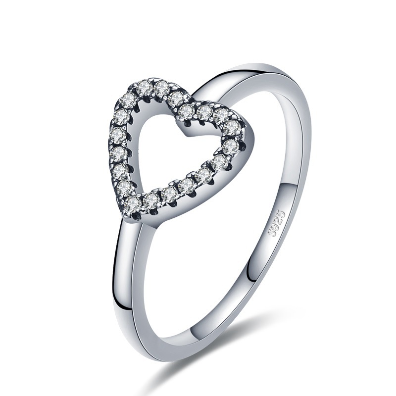 S925 Silver Heart-Shaped Love Thai Silver Retro Jewelry Temperament Ins Tide Net Celebrity Ring Female Cold Wind Foreign Trade Jewelry
