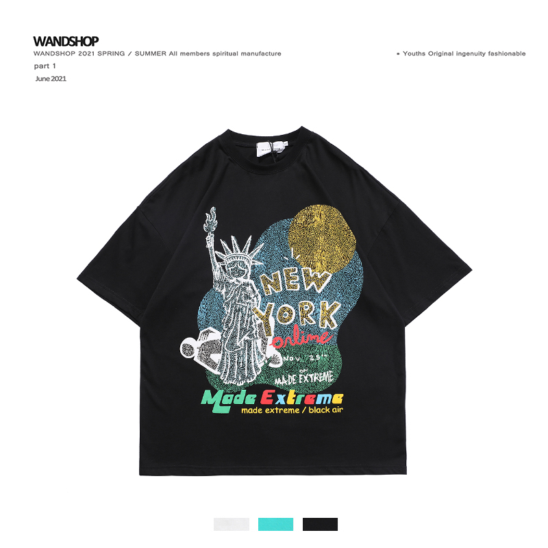 American Retro Graffiti Foam Printing Short-Sleeved T-Shirt National Tide Hip-Hop Trend Loose Oversize Half-Sleeved Men And Women