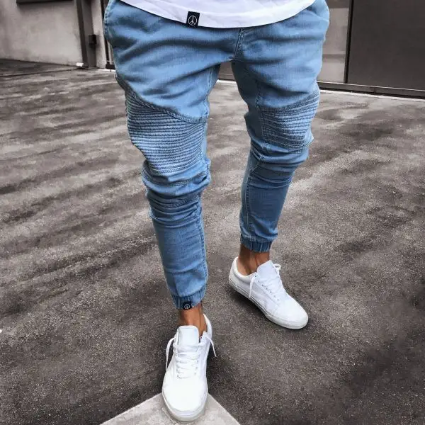 Jeans Men's Fashion Light Blue Skinny