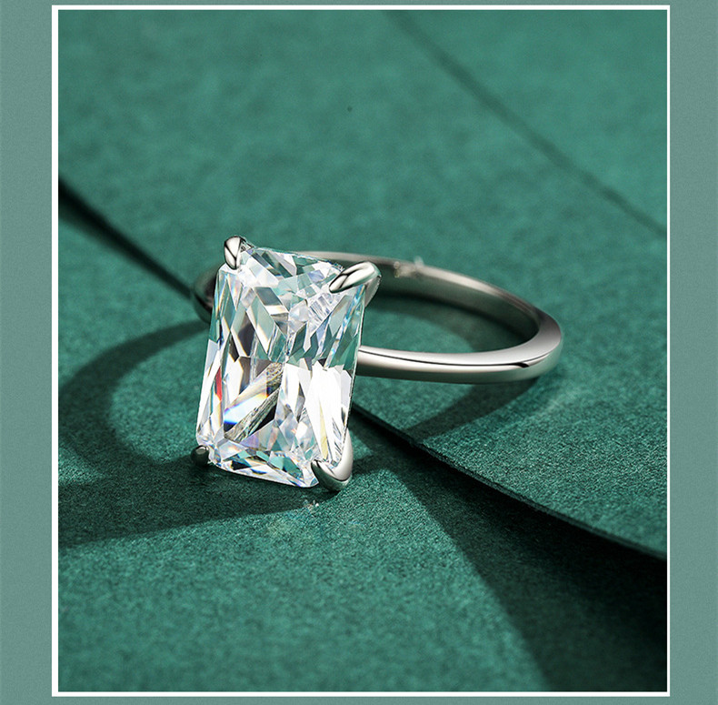 خاتم فضة استرليني S925 مستطيل بتصميم فاخر ومستوحى من الألماس الأوروبي والأمريكي