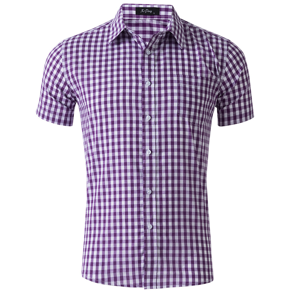 Cotton Lapel Plaid Short-sleeved Shirt