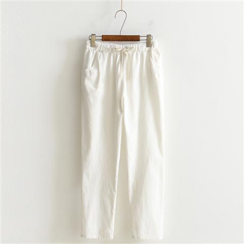 Title 5, Loose Casual Linen Cropped Trousers With Thin F...