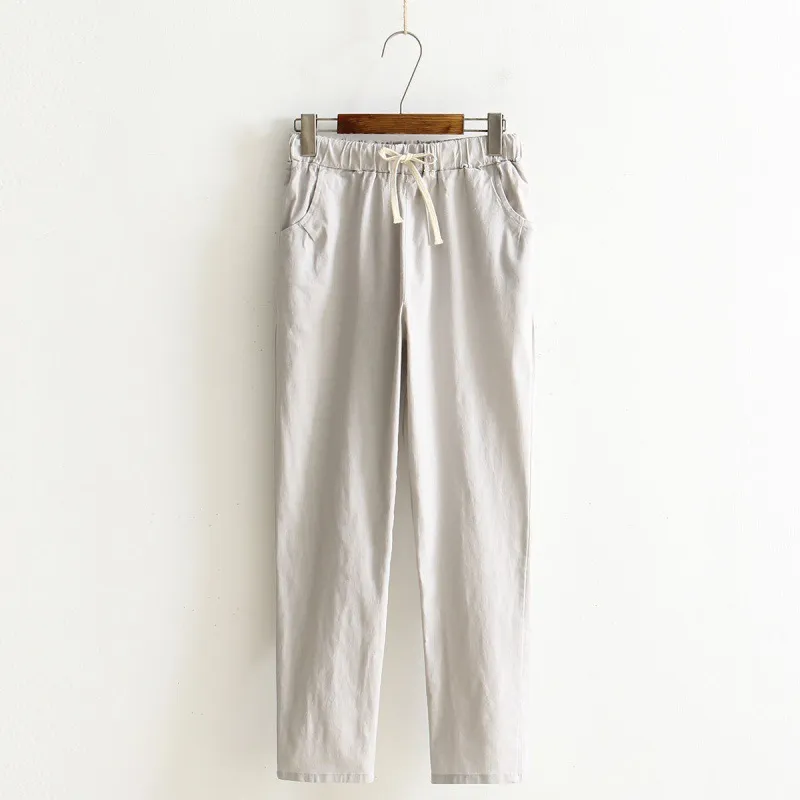 Loose Casual Linen Cropped Trousers With Thin Feet Harem Pants - Light Grey