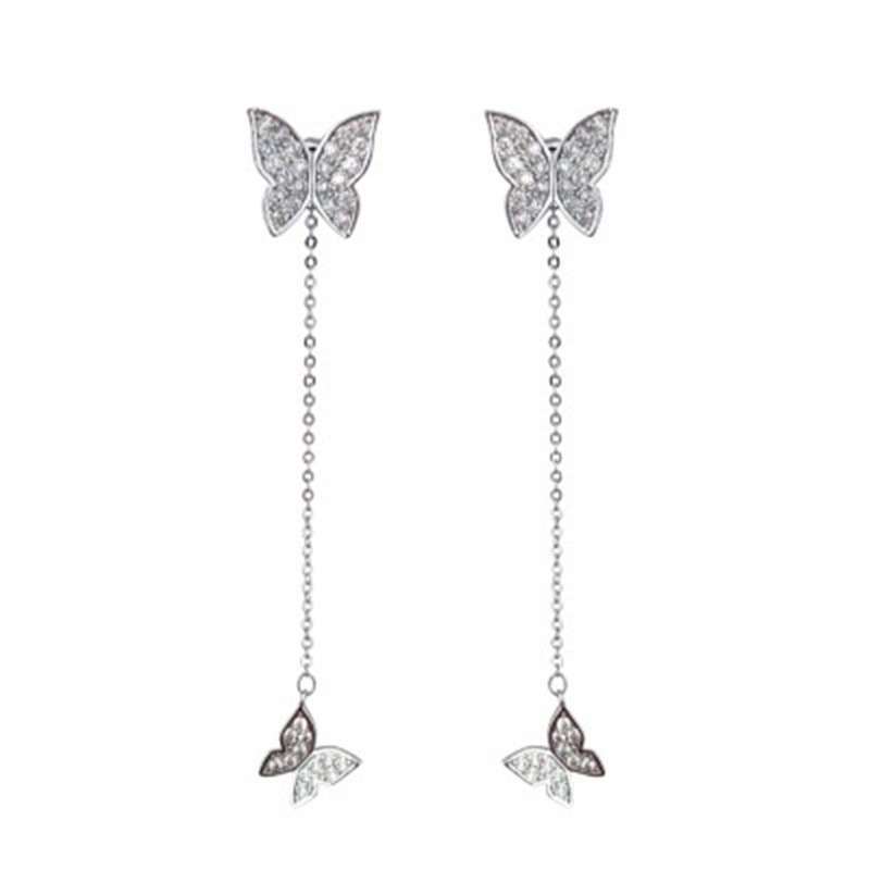 Fashion Temperament And Personality Wild Butterfly Long Earrings Tassel Dual-Use Rear Hanging Earrings