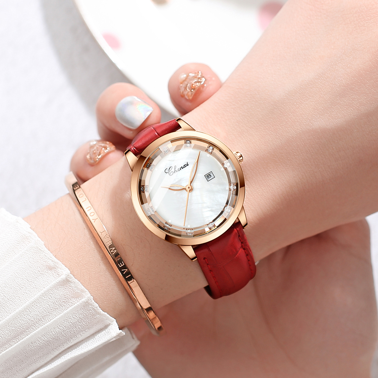 Leather Waterproof Diamond Watch Ladies Watch