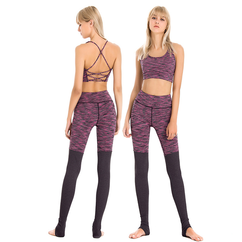 Colorful Thread Stitching Stepping Exercise Yoga Two-Piece Suit