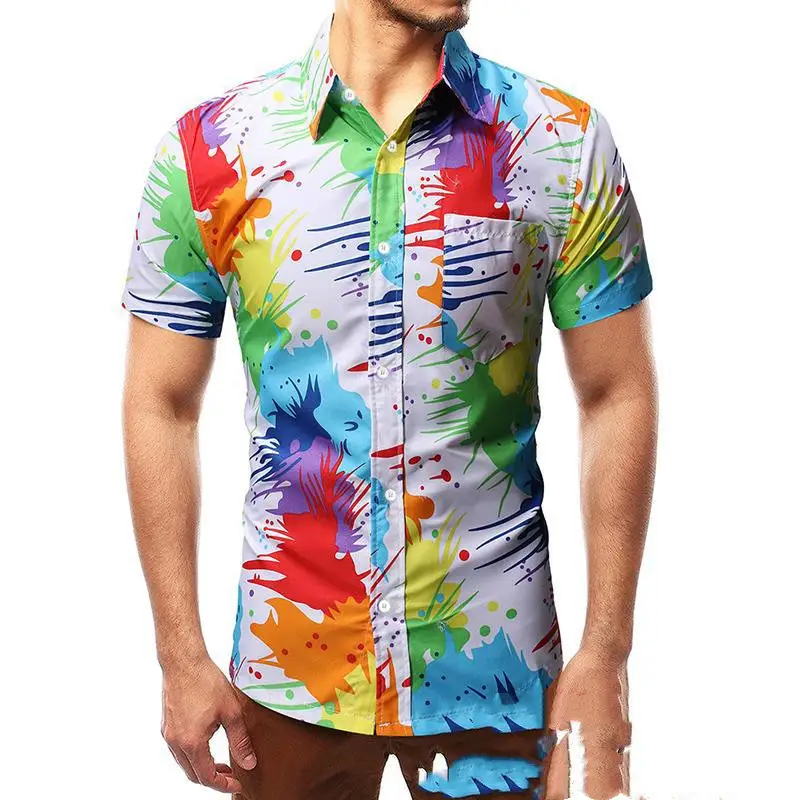 Men'S Shirts Hawaiian Shirts Color Printed Blouses