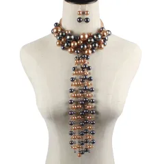 Ethnic Style Multi-Layer Tassel Necklace With Imitation Pearl - Black Coffee - View 1