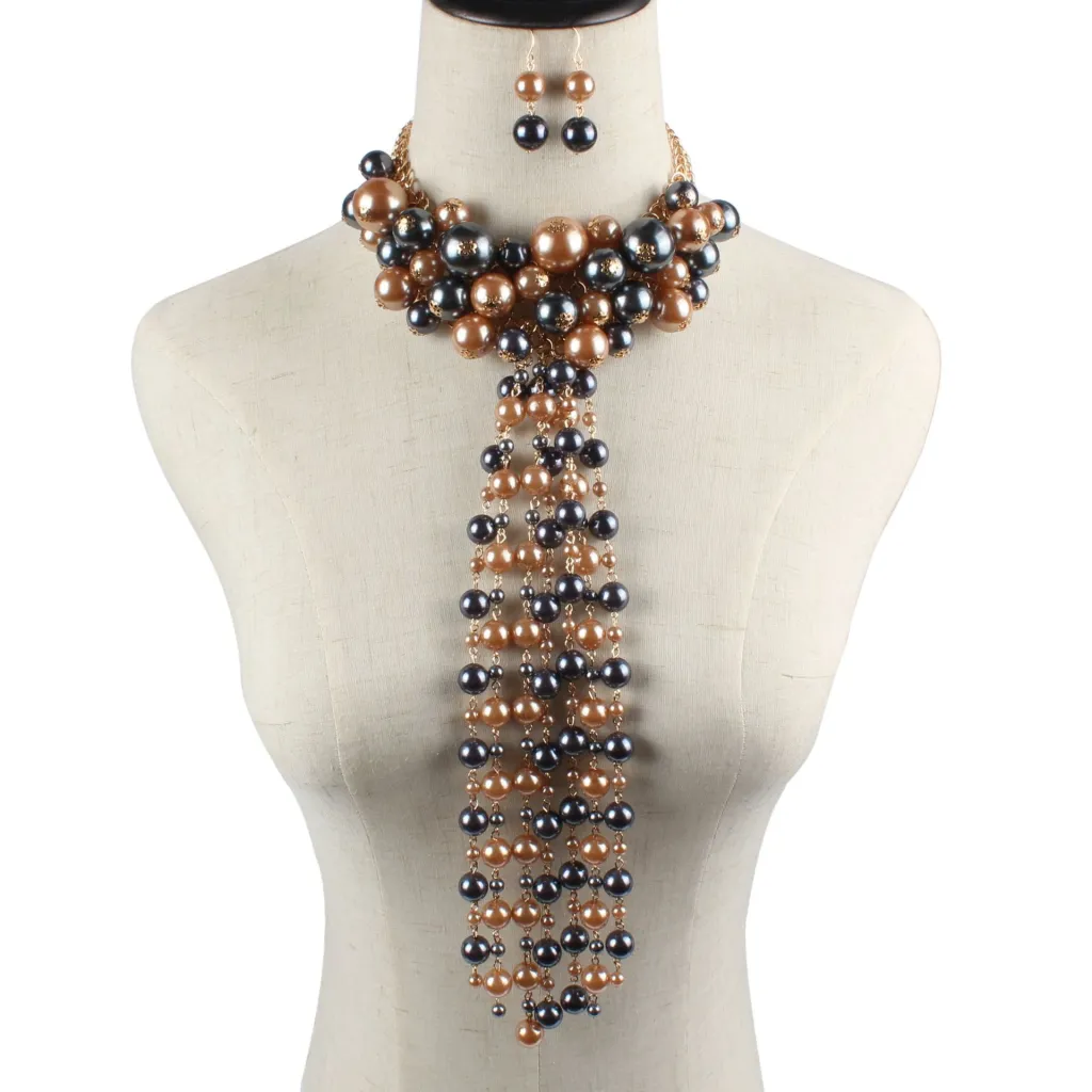 Ethnic Style Multi-Layer Tassel Necklace With Imitation Pearl - Black Coffee