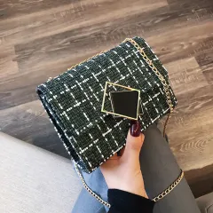 Korean Girl Woolen Cloth Chain Small Square Bag - Green - View 1