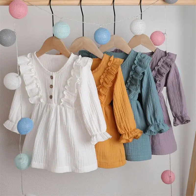 1-6Y Baby Girl Spring Dress with Ruffled Children