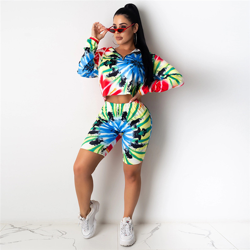 Tie-dye Hooded Sweater Casual Fashion Home Sports Shorts Suit