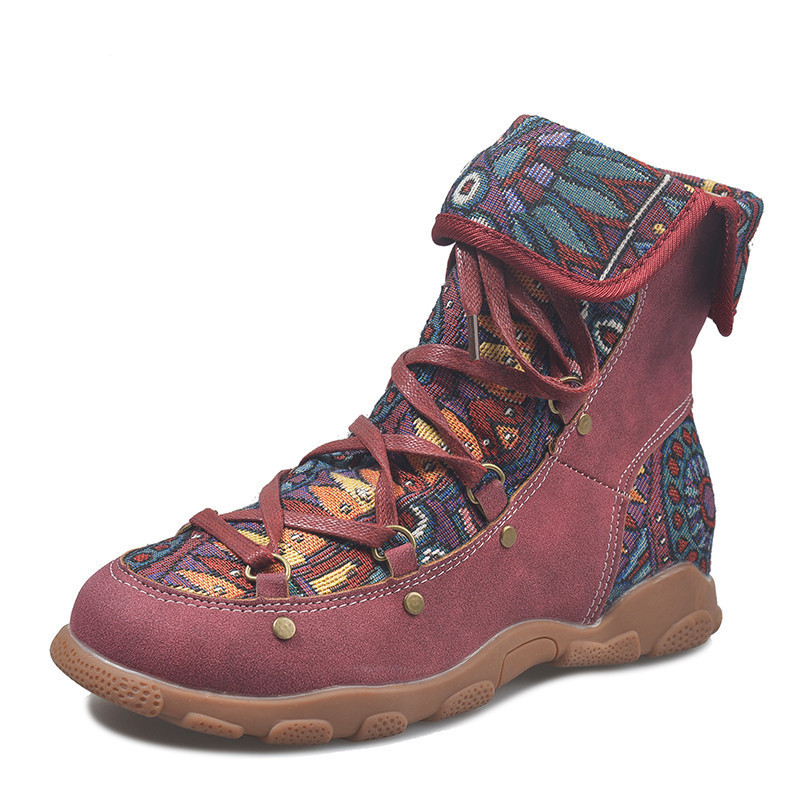 European And American Women's Flat-bottomed Velvet Martin Boots