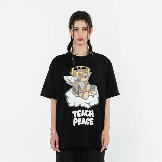 Creative Bear Angel Loose Short Sleeves Black - Shop at LoveMi