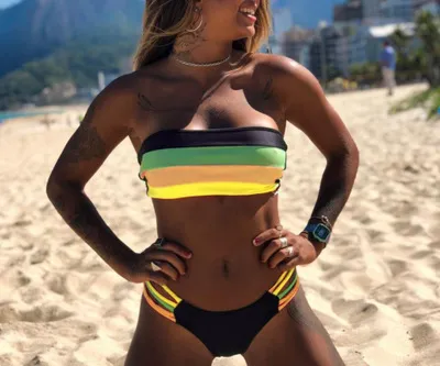 Striped European And American Tube Top Swimsuit Ladies Split Sexy Split Bikini Picture 2 L - Shop at LoveMi